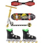 Sada skateboard, waveboard, brusle, koloběžka prstová plast mix druhů na kartě 16x30cm – Zboží Mobilmania