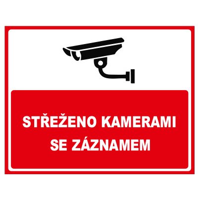 Český smalt Smaltovaná cedule "Střeženo kamerami se záznamem", bombírovaná, 32 x 25 cm, bílý podklad