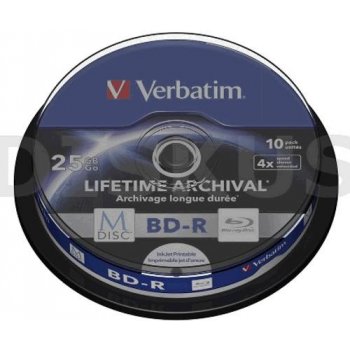 Verbatim BD-R 25GB 4x, M-Disc, printable, cakebox, 10ks (43825)