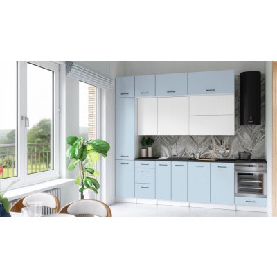 FRONTI Kuchyňská linka DAFNI 280cm Bílá/Denim – Sleviste.cz