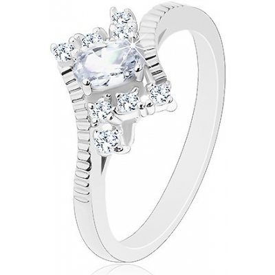 Šperky eshop lesklý prsten stříbrné vroubky na ramenech čirý zirkonový ovál G03.26 – Zboží Mobilmania