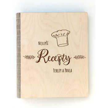 MAJADESIGN Dřevěná kuchařka zápisník na recepty text na přání A4, Čistý