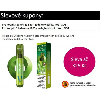 Vuse GO 1000 Pen Green Apple 18 mg 1000 potáhnutí – Hledejceny.cz