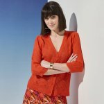 Propínací svetr s výstřihem do V a ažurou oranžová – Zboží Mobilmania