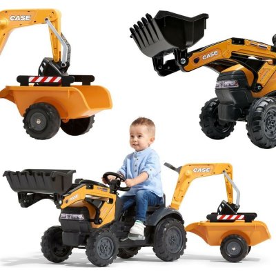 FALK Šlapací traktor Case IH Beckhoe s nakladačem rypadlem a vlečkou – Sleviste.cz