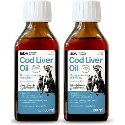 Lab-v olej z tresčích jater 100% olej z tresčích jater pro psy a kočky 2 x 100 ml – Hledejceny.cz