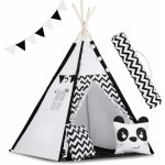 Ricokids teepee stan pro děti s girlandou a světly černobílý s pandou – Zboží Dáma