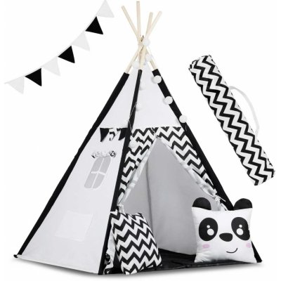 Ricokids teepee stan pro děti s girlandou a světly černobílý s pandou – Zboží Dáma