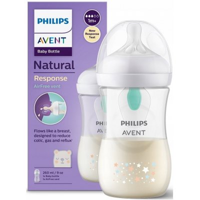 Avent Philips láhev Natural Response s ventilem AirFree medvěd 260 ml bílá – Zboží Mobilmania