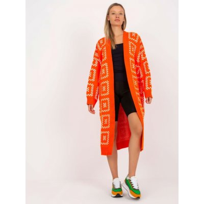 Rue Paris Dlouhý pletený kabátek oranžový se vzorem – Zboží Mobilmania