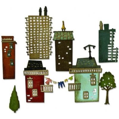 Sizzix Thinlits vyřezávací kovové šablony domy ve městě 34 ks – Zboží Mobilmania