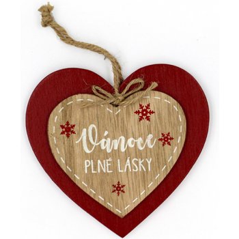Nekupto Vánoční dřevěná dekorace srdce Vánoce plné lásky 12 x 12 cm