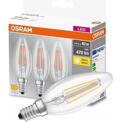 Osram 3PAK LED žárovka LED E14 B35 4W = 40W 470lm 2700K Teplá bílá 300° Filament – Zboží Živě
