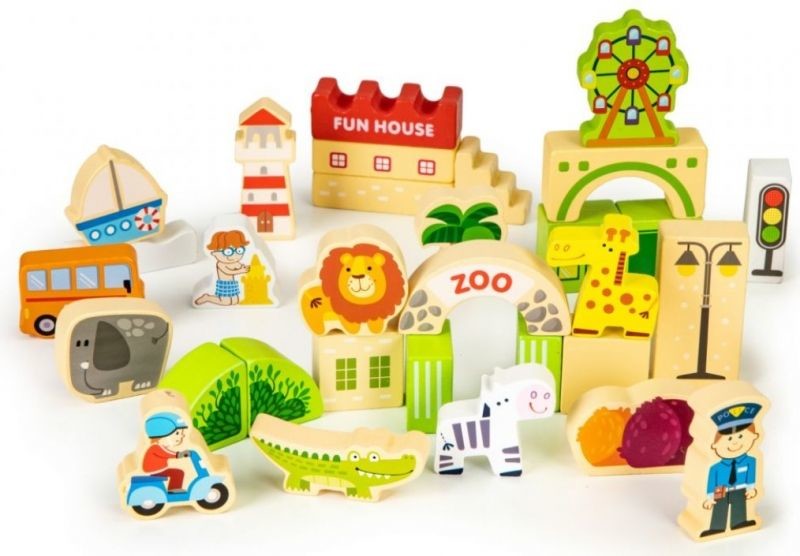 Eco toys Dřevěné kostky ZOO 120 ks
