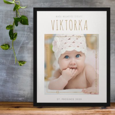 Obraz na zeď - Naše největší štěstí (vlastní fotografie, jméno a datum narození) Varianta: 40 X 20cm obraz na plátně – Hledejceny.cz