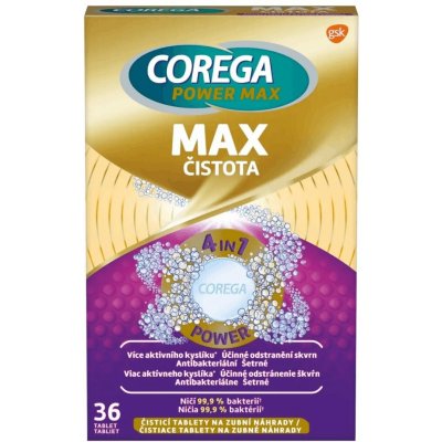 Corega Power Max Max Čistota čisticí tablety 36 ks – Hledejceny.cz