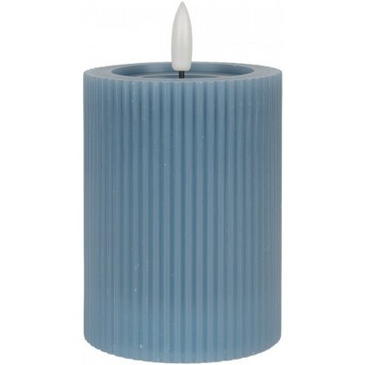Modrá válcová svíčka s vroubkováním Led Candle - Ø 8*13 cm / 2*AA - Clayre & Eef – Hledejceny.cz