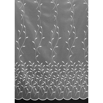Mantis tylová záclona 527/601 vyšívané popínavé lístky, s bordurou, bílá, výška 270cm ( v metráži)