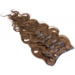 Clip in vlasy vlnité 100% lidské REMY 50cm středně hnědá – Sleviste.cz