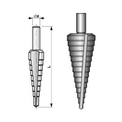 Bučovice Tools Stupňovitý vrták 5/35 HSSE 5;7,5;10;13;16;19;21;23;26;29;31;33;35 - BU691-025