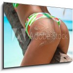 Skleněný obraz 1D - 100 x 70 cm - Outdoor Closeup of Fit buttocks. Fitness woman on a palm tree. Sexy Ass over exotic beach. Sporty concept. Summertime vacation. Venkovn – Hledejceny.cz