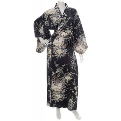 Japonské dámské hedvábné kimono Hana Silk Black dlouhé – Zboží Mobilmania