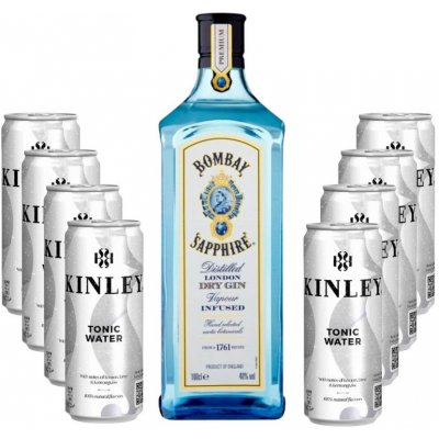 Bombay 40% 1 l + 8x Kinley Tonic 0,33 l plech (holá láhev)