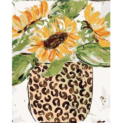 zuty Slunečnice v leopardí váze Haley Bush 40 x 50 cm vypnuté plátno na rám – Zboží Dáma
