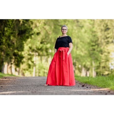 Nelly lněná dámská sukně dlouhá / super soft červená – Zboží Dáma