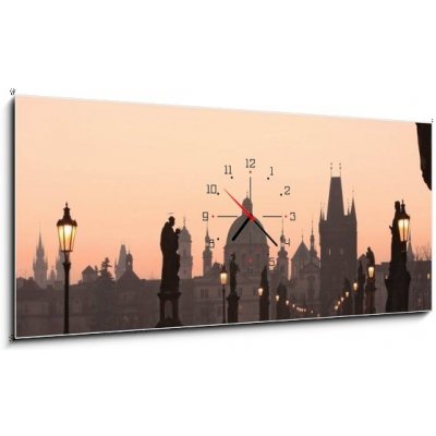 Obraz s hodinami 1D panorama - 120 x 50 cm - prague charles bridge pražský charlesový most – Hledejceny.cz