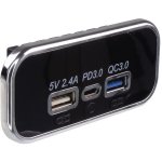 STU 34678.3 USB 2.4A + QC3.0 + USB-C PD zásuvka 12/24V, chromový rámeček | Zboží Auto
