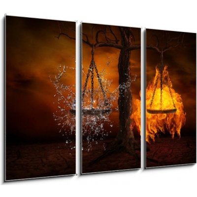 Obraz 3D třídílný - 105 x 70 cm - Balance between fire and water Rovnováha mezi ohněm a vodou – Zboží Mobilmania