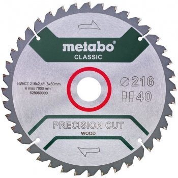 Metabo pilový kotouč precision cut wood - classic 216x30mm 40Z 5° negativ 628060000