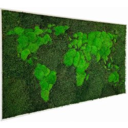 Mechová 3D mapa světa Zelená, 160 x 80 cm, Bílé dřevo
