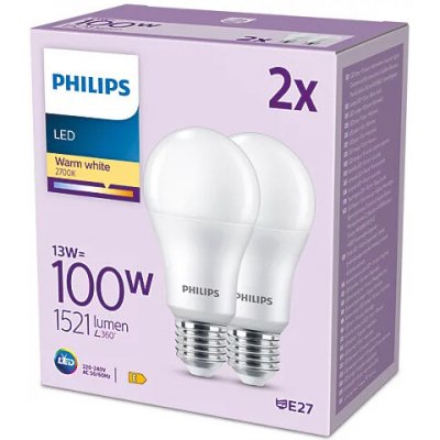 Philips 2x LED žárovka E27 A67 13W = 100W 1521 lm 2700K teplá bílá – Hledejceny.cz