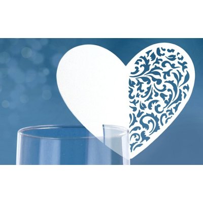 Svatební vizitky na sklenice ve tvaru srdce 9,2 x 7,8 cm - 10 ks - PARTYDECO – Zboží Mobilmania