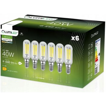 LUMILED 6x LED žárovka E14 T25 4W = 40W 440lm 4000K Neutrální bílá 360° Filament