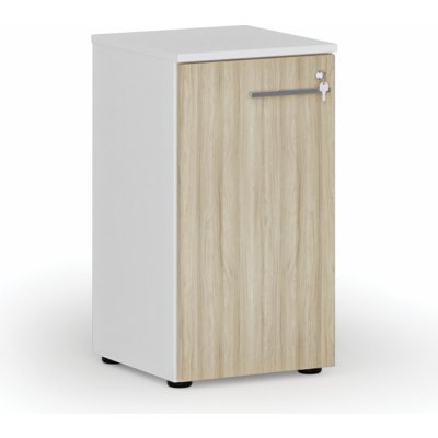 Primo Nízká kancelářská skříň s dveřmi WHITE, 740 x 400 x 420 mm, bílá/dub přírodní – Zboží Mobilmania