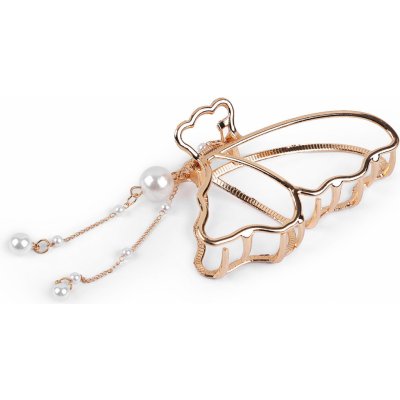 Skřipec do vlasů kovový s perlovým přívěskem Varianta: 4 zlatá motýl, Balení: 1 ks – Zboží Mobilmania