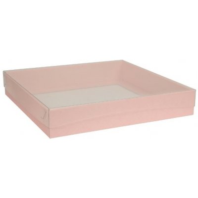 Dárková krabice s průhledným víkem 300x300x50 mm, růžová