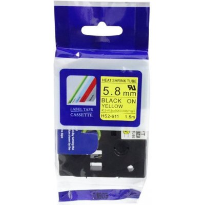 Brother HSe-611, 5,8mm x 1,5m, černý tisk / žlutý podklad kompatibilní – Zboží Dáma