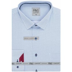 AMJ pánská bavlněná košile dlouhý rukáv slim fit bílá modrá kolečka a puntíky VDSBR1319