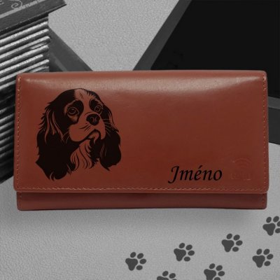 Dámská Slim peněženka s motivem pro milovníky psů s obrázkem pejska Kavalír King Charles Španěl hnědá