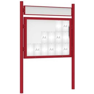 PROCITY Venkovní vitrína model 1000 18 x A4, červená, včetně sloupků a záhlaví | Zboží Auto
