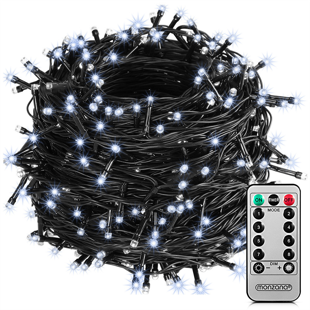Goleto Vánoční LED osvětlení 20 m s dálkovým ovládáním | studená bílá 200 LED