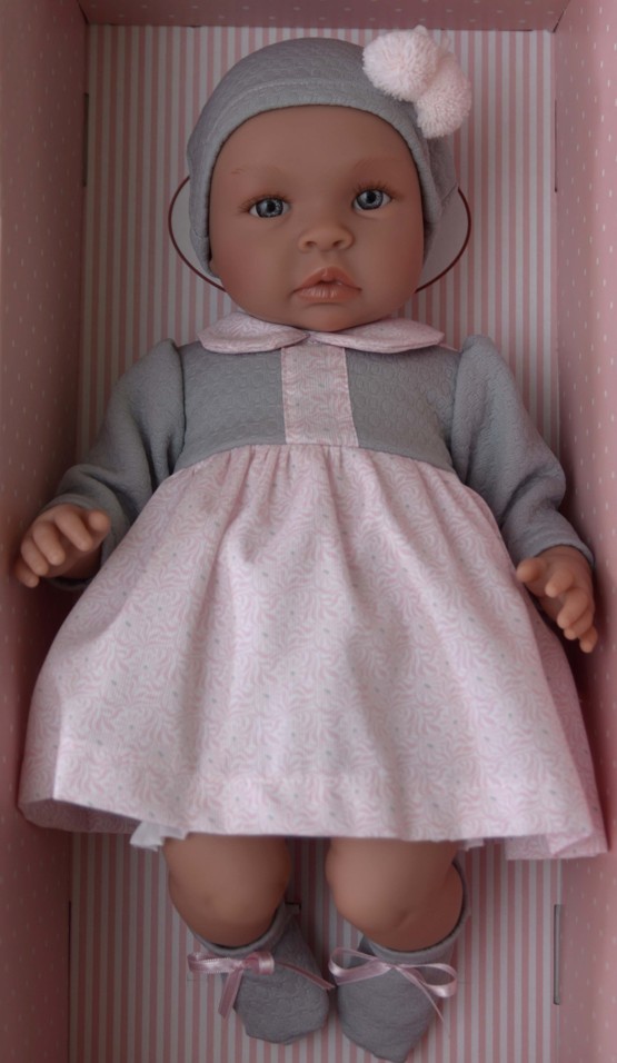 Asivil Realistické miminko Lea šedo-růžové šaty