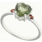 My Moldavite Stříbrný prsten s vltavínem a granáty srdce 110G – Hledejceny.cz