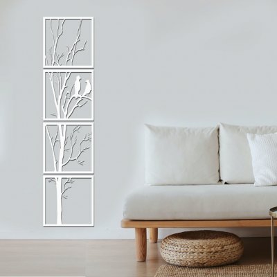 dřevo života 4dílný dřevěný obraz PTAČÍ STROM Barevný vzor: Bílá, Rozměry (cm): 40x160