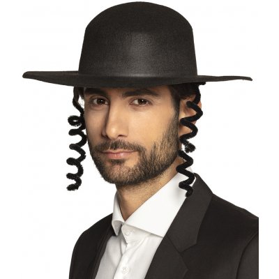 Černý pánský klobouk rabín s vlasy – Zboží Mobilmania