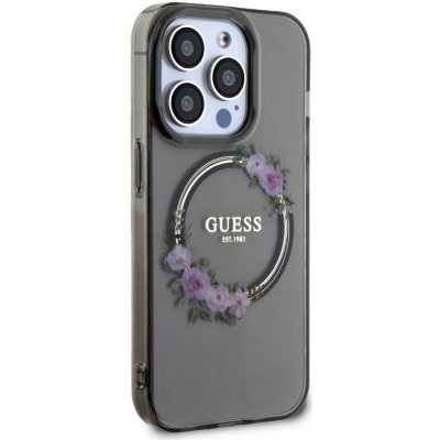 Guess PC/TPU Flowers Ring Glossy Logo MagSafe Apple iPhone 14 Pro Max černé